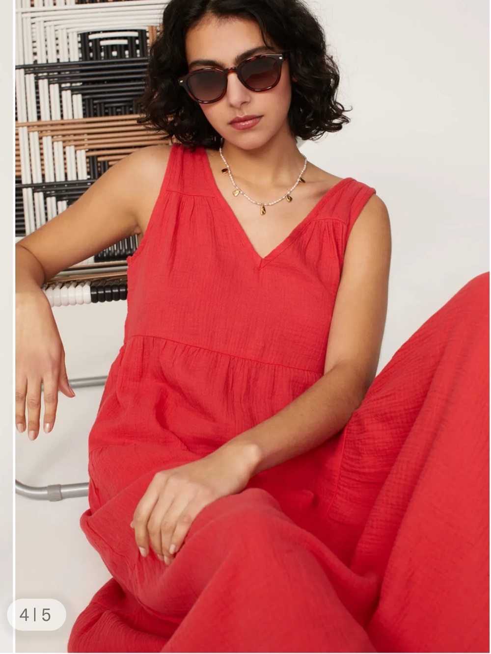 Marine Layer Corinne Gauze Midi Dress Small Red
